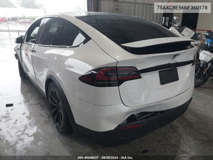 2022 Tesla Model X Dual Motor All-Wheel Drive VIN: 7SAXCBE56NF360178 Lot: 40046027