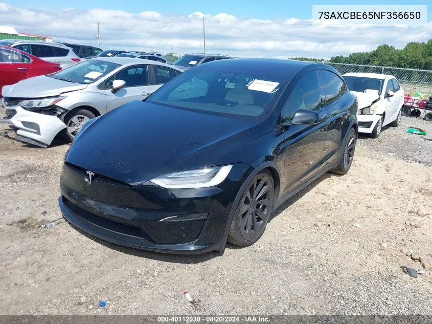 2022 Tesla Model X Plaid Tri Motor All-Wheel Drive VIN: 7SAXCBE65NF356650 Lot: 40112030