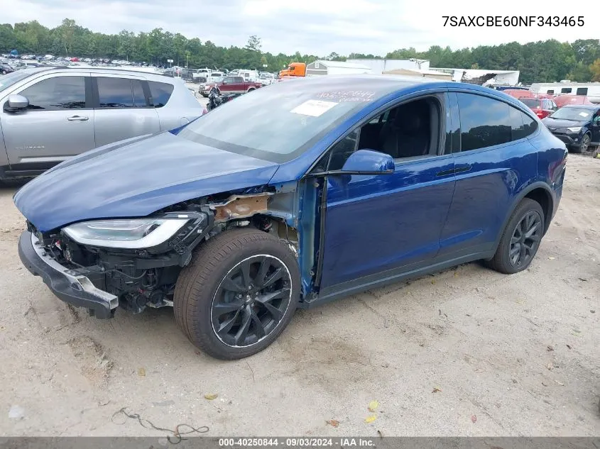 2022 Tesla Model X Plaid Tri Motor All-Wheel Drive VIN: 7SAXCBE60NF343465 Lot: 40250844