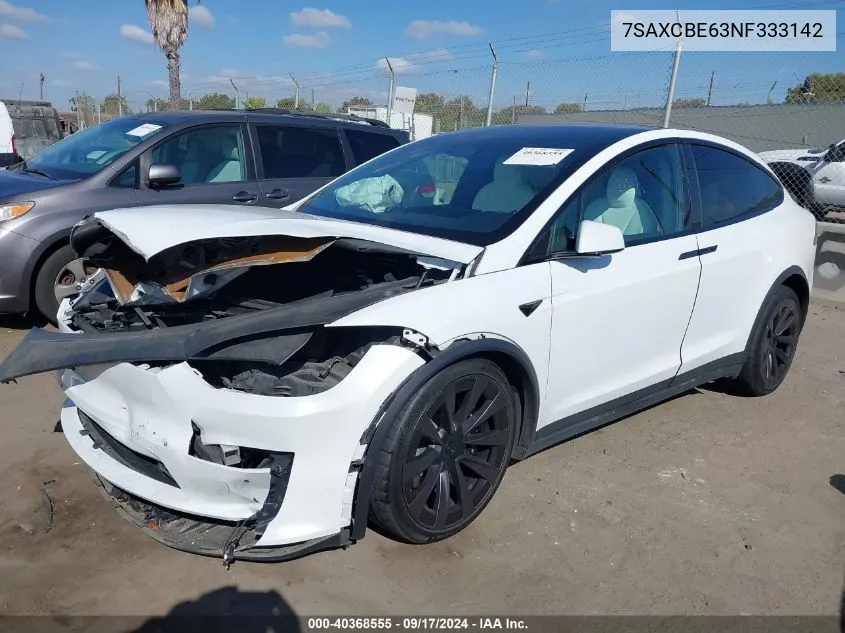 2022 Tesla Model X Plaid Tri Motor All-Wheel Drive VIN: 7SAXCBE63NF333142 Lot: 40368555