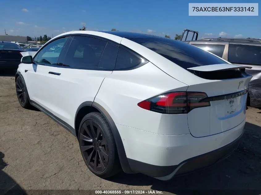 2022 Tesla Model X Plaid Tri Motor All-Wheel Drive VIN: 7SAXCBE63NF333142 Lot: 40368555