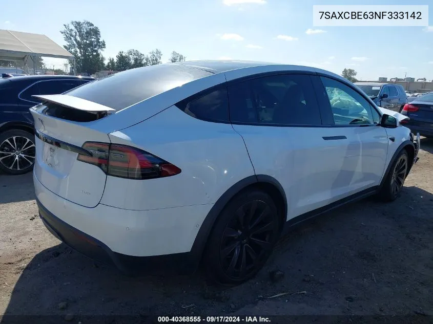 2022 Tesla Model X Plaid Tri Motor All-Wheel Drive VIN: 7SAXCBE63NF333142 Lot: 40368555