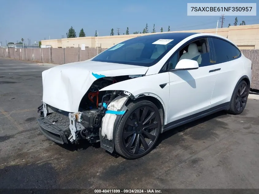 2022 Tesla Model X Plaid Tri Motor All-Wheel Drive VIN: 7SAXCBE61NF350957 Lot: 40411899