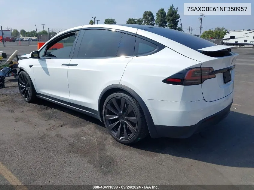 2022 Tesla Model X Plaid Tri Motor All-Wheel Drive VIN: 7SAXCBE61NF350957 Lot: 40411899