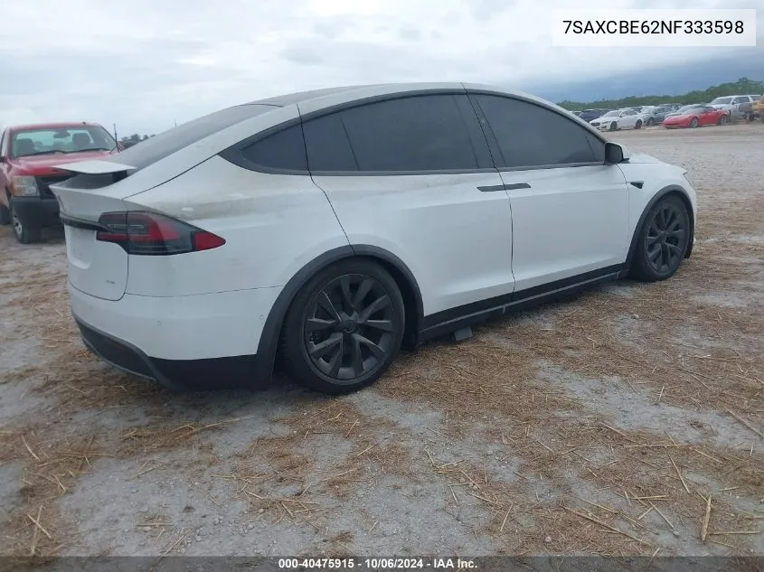 2022 Tesla Model X VIN: 7SAXCBE62NF333598 Lot: 40475915