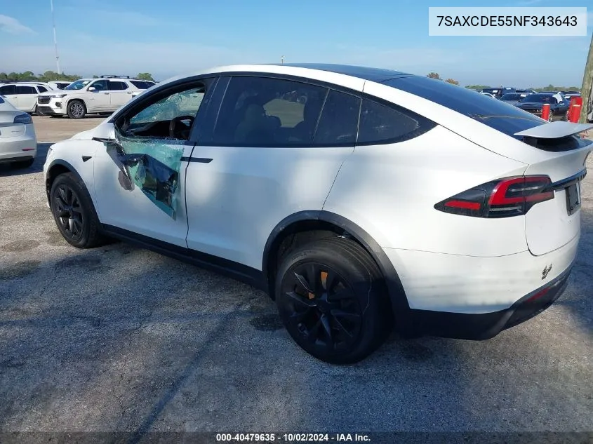 2022 Tesla Model X Dual Motor All-Wheel Drive/Plaid Tri Motor All-Wheel Drive VIN: 7SAXCDE55NF343643 Lot: 40479635