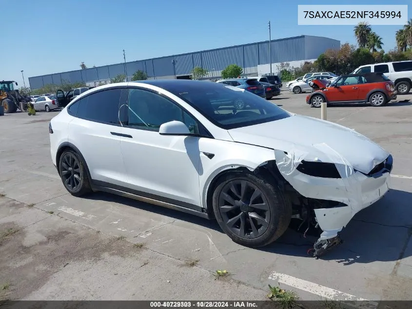 2022 Tesla Model X Dual Motor All-Wheel Drive VIN: 7SAXCAE52NF345994 Lot: 40729303