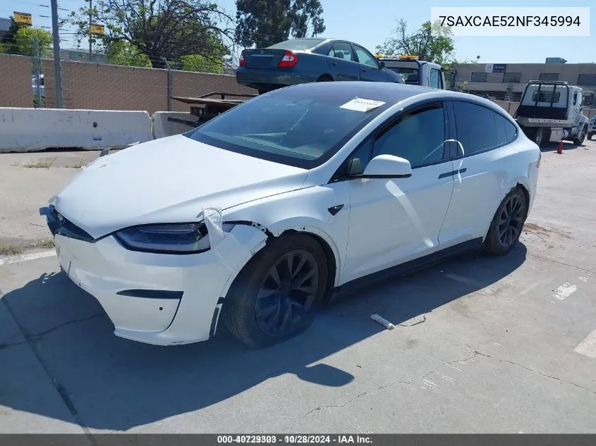 2022 Tesla Model X Dual Motor All-Wheel Drive VIN: 7SAXCAE52NF345994 Lot: 40729303