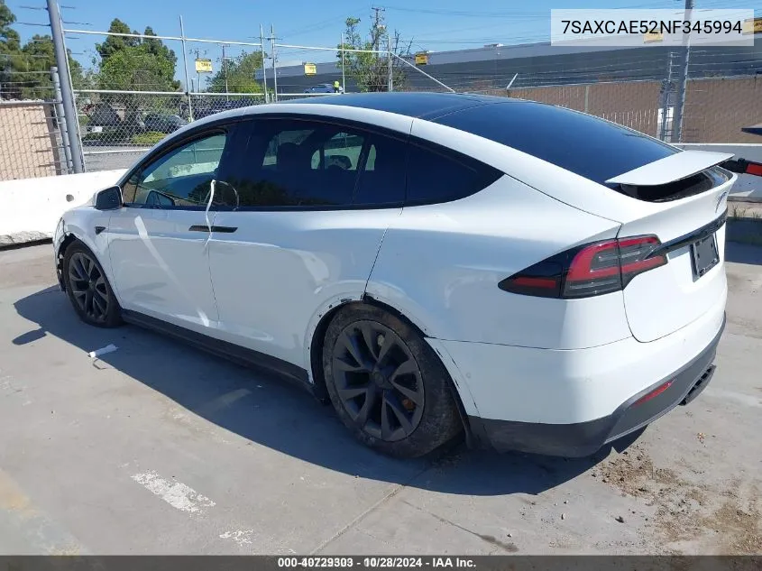 2022 Tesla Model X Dual Motor All-Wheel Drive VIN: 7SAXCAE52NF345994 Lot: 40729303