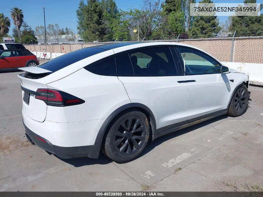 2022 Tesla Model X Dual Motor All-Wheel Drive VIN: 7SAXCAE52NF345994 Lot: 40729303