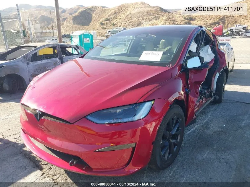 2023 Tesla Model X Dual Motor All-Wheel Drive/Standard Range VIN: 7SAXCDE51PF411701 Lot: 40050041