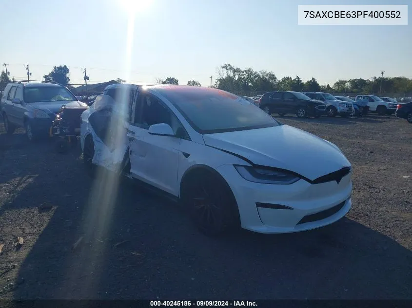 2023 Tesla Model X Plaid Tri Motor All-Wheel Drive VIN: 7SAXCBE63PF400552 Lot: 40245186