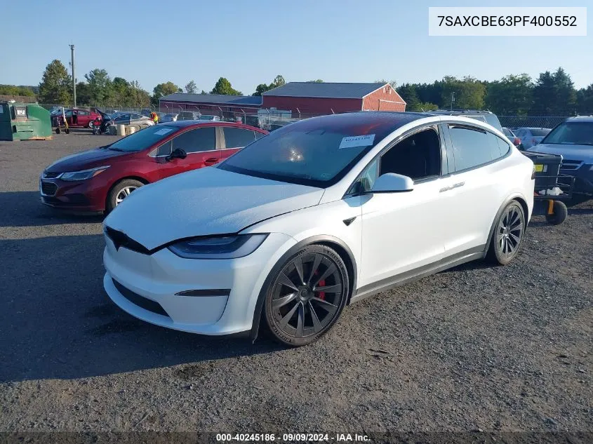 2023 Tesla Model X Plaid Tri Motor All-Wheel Drive VIN: 7SAXCBE63PF400552 Lot: 40245186