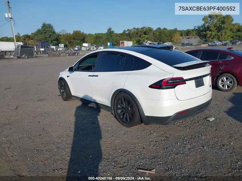 2023 Tesla Model X Plaid Tri Motor All-Wheel Drive VIN: 7SAXCBE63PF400552 Lot: 40245186