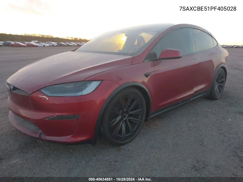 2023 Tesla Model X Dual Motor All-Wheel Drive/Standard Range VIN: 7SAXCBE51PF405028 Lot: 40634551