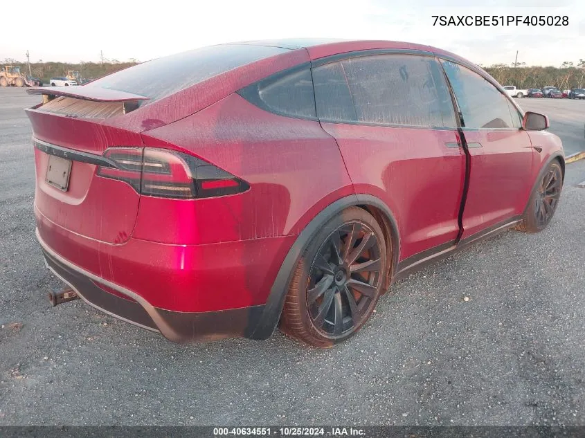 2023 Tesla Model X Dual Motor All-Wheel Drive/Standard Range VIN: 7SAXCBE51PF405028 Lot: 40634551