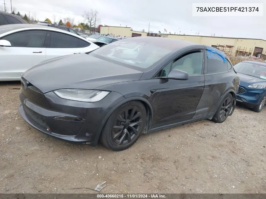 2023 Tesla Model X Dual Motor All-Wheel Drive/Standard Range VIN: 7SAXCBE51PF421374 Lot: 40660215