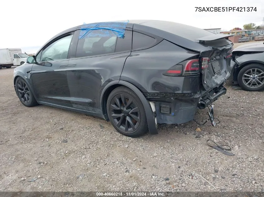 2023 Tesla Model X Dual Motor All-Wheel Drive/Standard Range VIN: 7SAXCBE51PF421374 Lot: 40660215