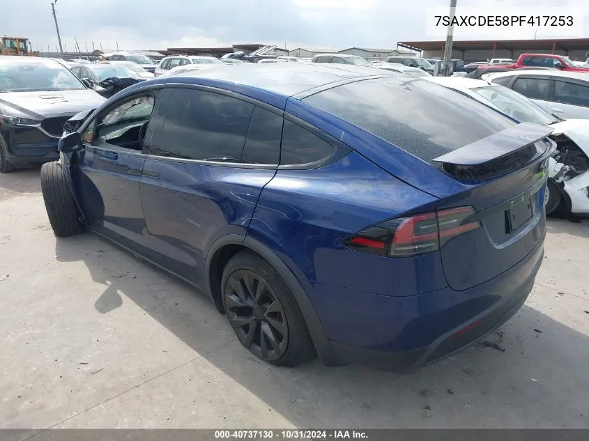 2023 Tesla Model X Dual Motor All-Wheel Drive/Standard Range VIN: 7SAXCDE58PF417253 Lot: 40737130