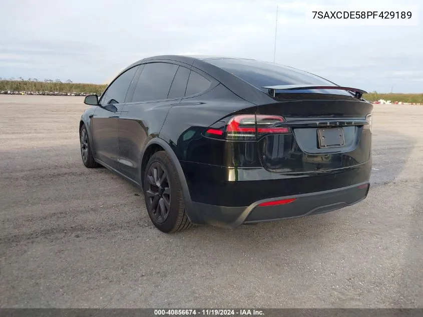 2023 Tesla Model X Dual Motor All-Wheel Drive/Standard Range VIN: 7SAXCDE58PF429189 Lot: 40856674