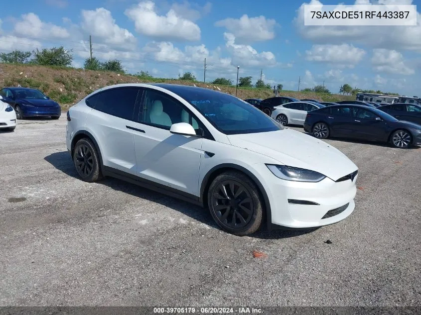 2024 Tesla Model X Long Range VIN: 7SAXCDE51RF443387 Lot: 39705179