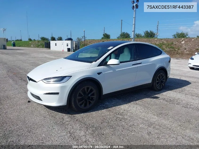 2024 Tesla Model X Long Range VIN: 7SAXCDE51RF443387 Lot: 39705179