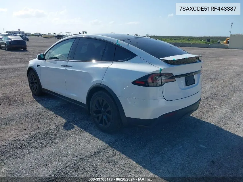 2024 Tesla Model X Long Range VIN: 7SAXCDE51RF443387 Lot: 39705179