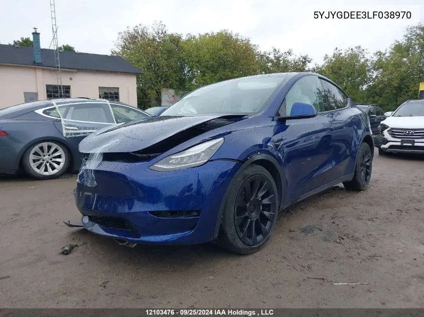 2020 Tesla Model Y VIN: 5YJYGDEE3LF038970 Lot: 12103476