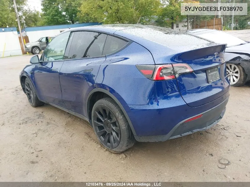 2020 Tesla Model Y VIN: 5YJYGDEE3LF038970 Lot: 12103476