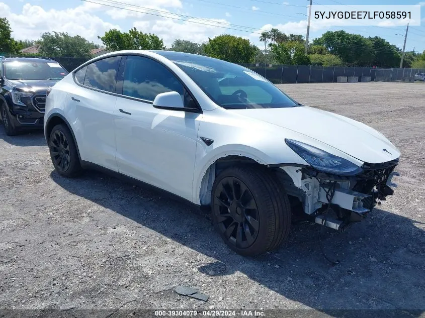 2020 Tesla Model Y Long Range Dual Motor All-Wheel Drive VIN: 5YJYGDEE7LF058591 Lot: 39304079