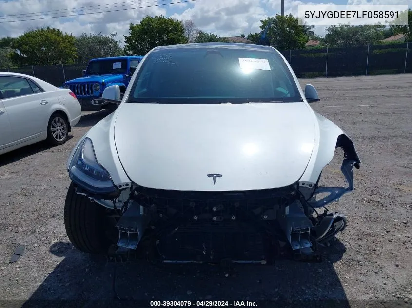 2020 Tesla Model Y Long Range Dual Motor All-Wheel Drive VIN: 5YJYGDEE7LF058591 Lot: 39304079