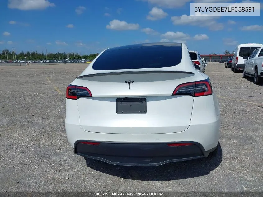 2020 Tesla Model Y Long Range Dual Motor All-Wheel Drive VIN: 5YJYGDEE7LF058591 Lot: 39304079