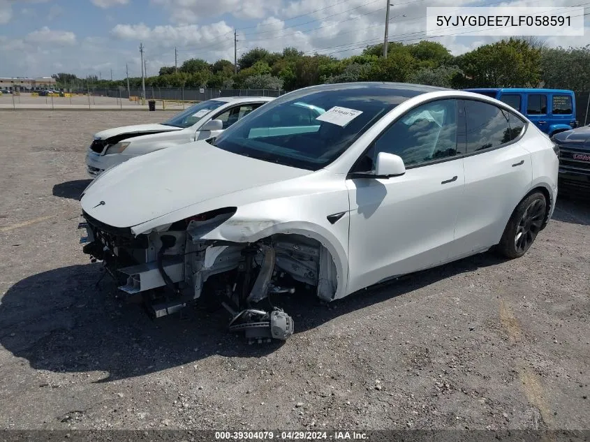 2020 Tesla Model Y Long Range Dual Motor All-Wheel Drive VIN: 5YJYGDEE7LF058591 Lot: 39304079