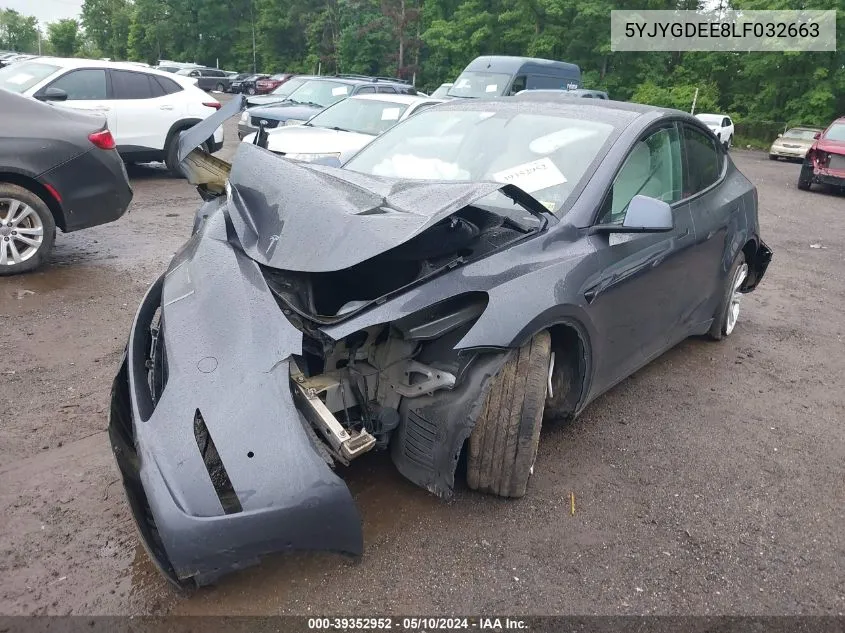 2020 Tesla Model Y Long Range Dual Motor All-Wheel Drive VIN: 5YJYGDEE8LF032663 Lot: 39352952