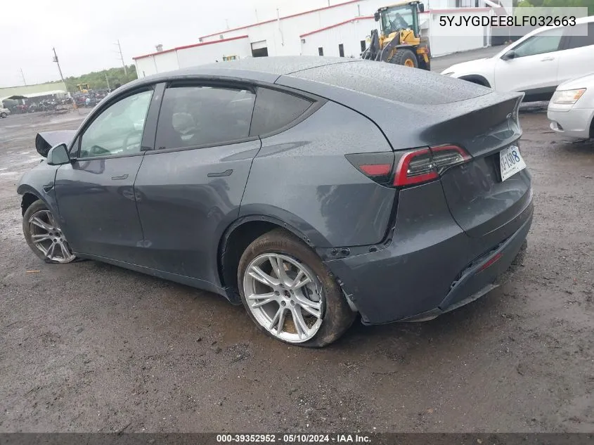 2020 Tesla Model Y Long Range Dual Motor All-Wheel Drive VIN: 5YJYGDEE8LF032663 Lot: 39352952