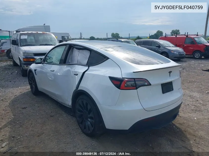 5YJYGDEF5LF040759 2020 Tesla Model Y Long Range Dual Motor All-Wheel Drive/Performance Dual Motor All-Wheel Drive