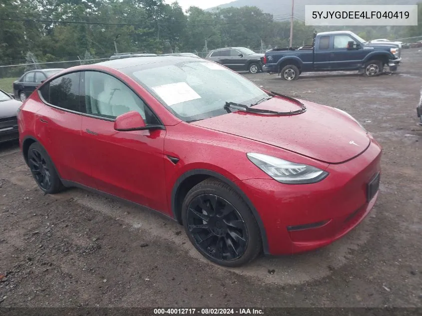 2020 Tesla Model Y Long Range Dual Motor All-Wheel Drive VIN: 5YJYGDEE4LF040419 Lot: 40012717