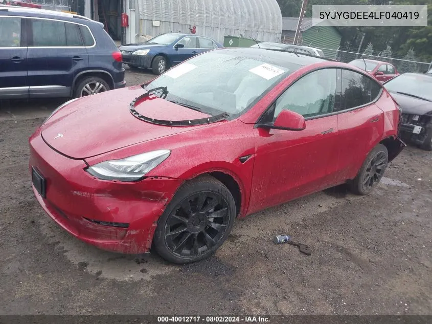 2020 Tesla Model Y Long Range Dual Motor All-Wheel Drive VIN: 5YJYGDEE4LF040419 Lot: 40012717