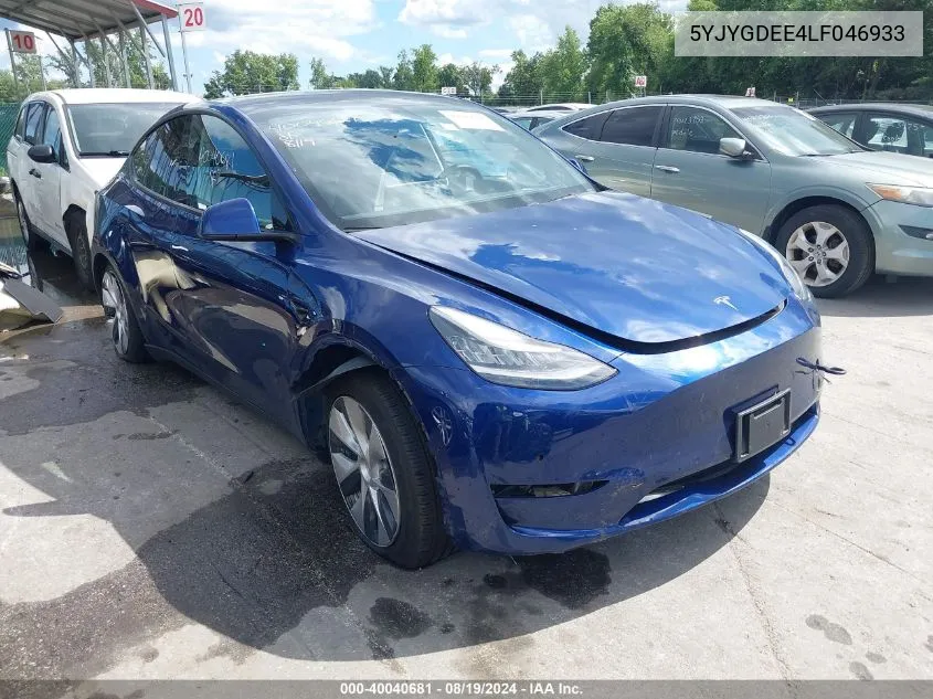 2020 Tesla Model Y Long Range Dual Motor All-Wheel Drive VIN: 5YJYGDEE4LF046933 Lot: 40040681