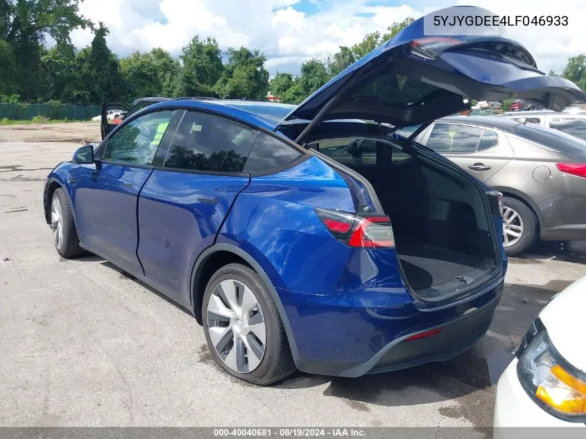 2020 Tesla Model Y Long Range Dual Motor All-Wheel Drive VIN: 5YJYGDEE4LF046933 Lot: 40040681