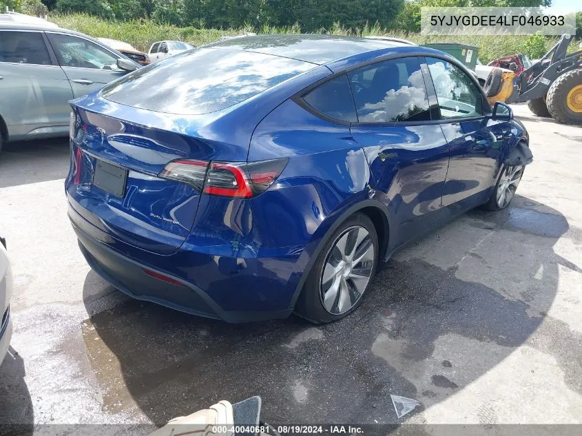 2020 Tesla Model Y Long Range Dual Motor All-Wheel Drive VIN: 5YJYGDEE4LF046933 Lot: 40040681