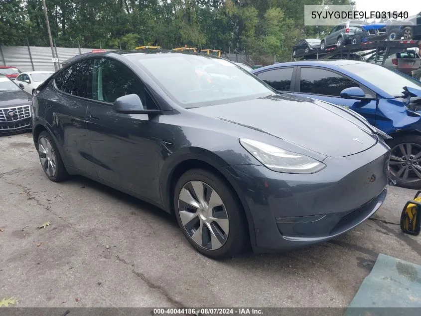 2020 Tesla Model Y Long Range Dual Motor All-Wheel Drive VIN: 5YJYGDEE9LF031540 Lot: 40044186