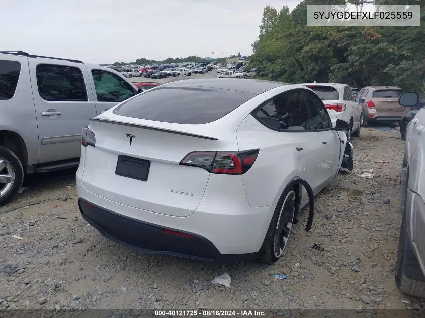 2020 Tesla Model Y VIN: 5YJYGDEFXLF025559 Lot: 40121725