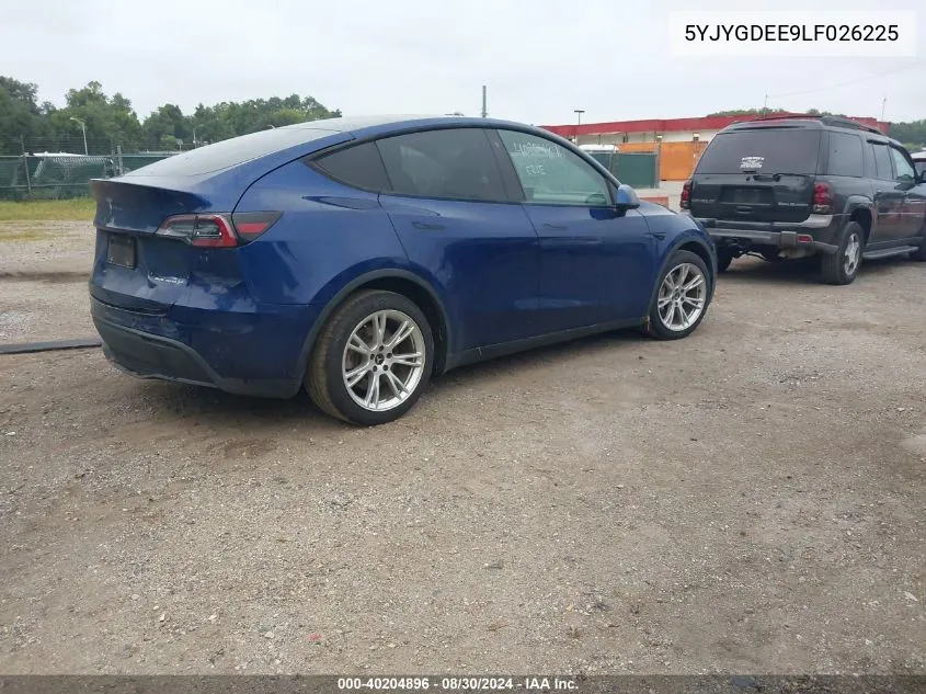 2020 Tesla Model Y Long Range Dual Motor All-Wheel Drive VIN: 5YJYGDEE9LF026225 Lot: 40204896