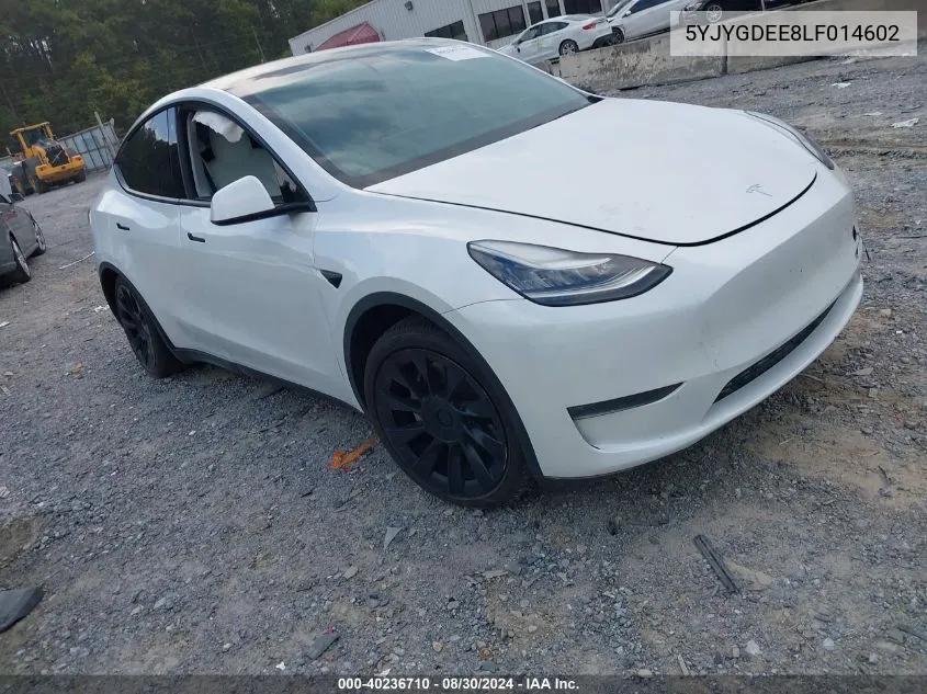 2020 Tesla Model Y Long Range Dual Motor All-Wheel Drive VIN: 5YJYGDEE8LF014602 Lot: 40236710