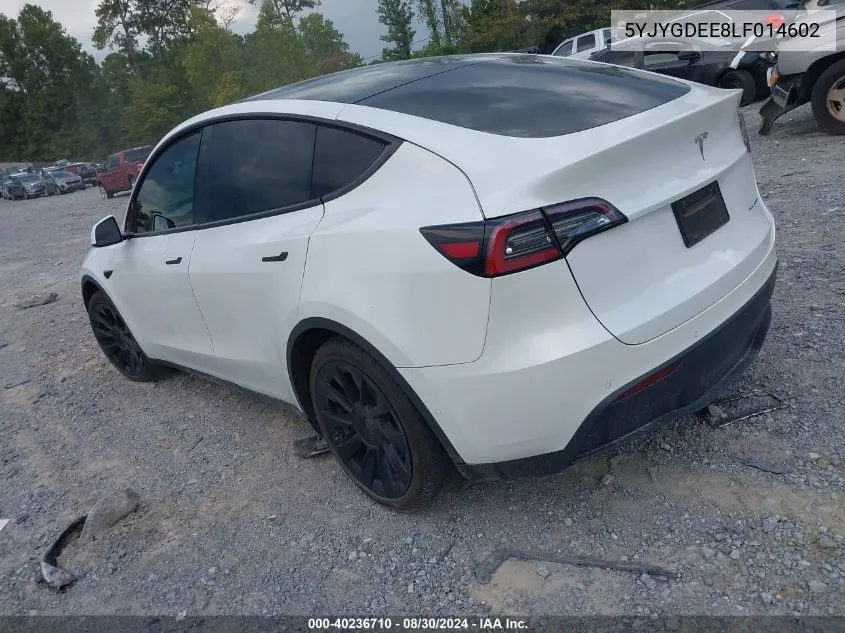 2020 Tesla Model Y Long Range Dual Motor All-Wheel Drive VIN: 5YJYGDEE8LF014602 Lot: 40236710