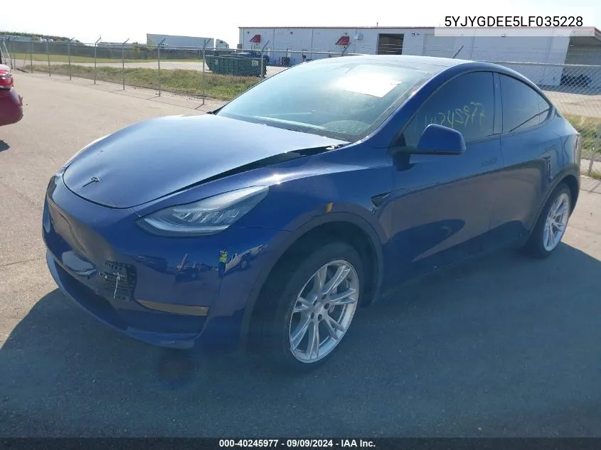 2020 Tesla Model Y Long Range Dual Motor All-Wheel Drive VIN: 5YJYGDEE5LF035228 Lot: 40245977