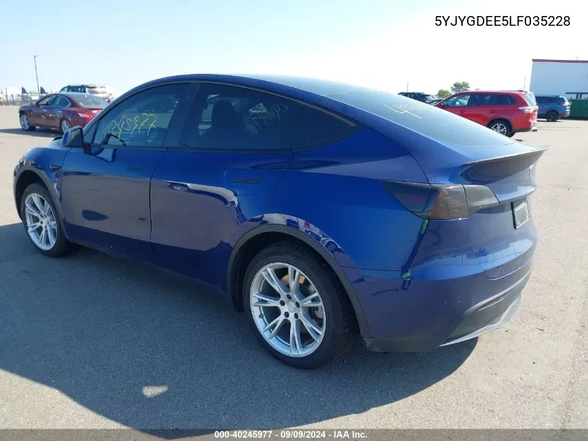 2020 Tesla Model Y Long Range Dual Motor All-Wheel Drive VIN: 5YJYGDEE5LF035228 Lot: 40245977