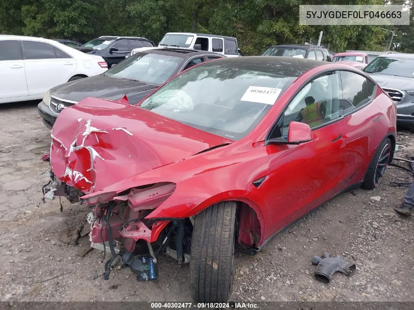 2020 Tesla Model Y VIN: 5YJYGDEF0LF046663 Lot: 40302477