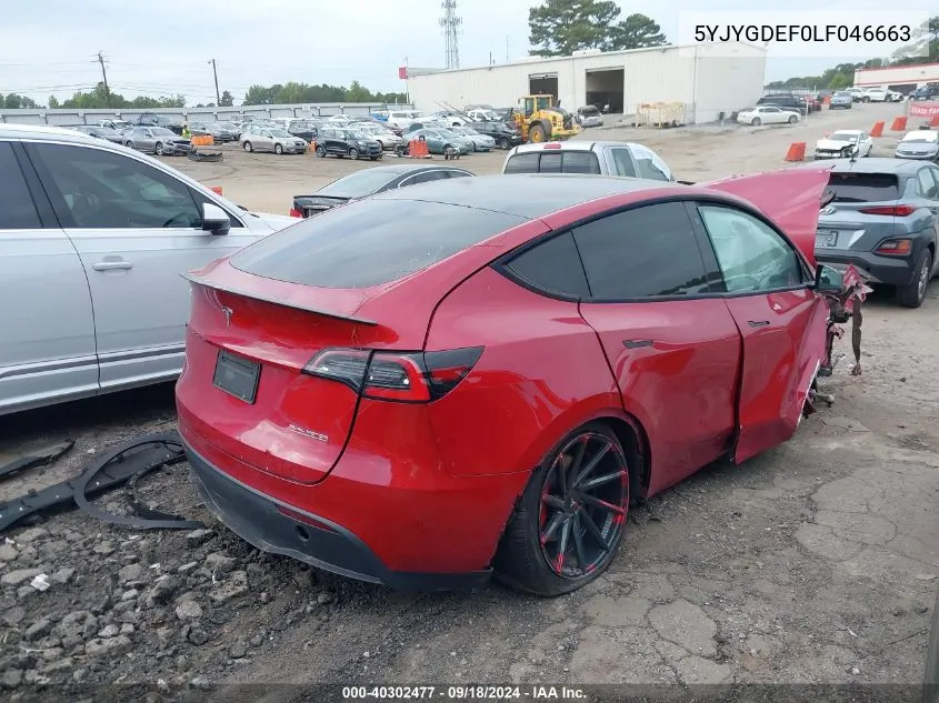 2020 Tesla Model Y VIN: 5YJYGDEF0LF046663 Lot: 40302477